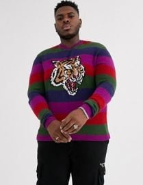 ASOS DESIGN Plus knitted stripe sweater with tiger design   ASOS at Asos